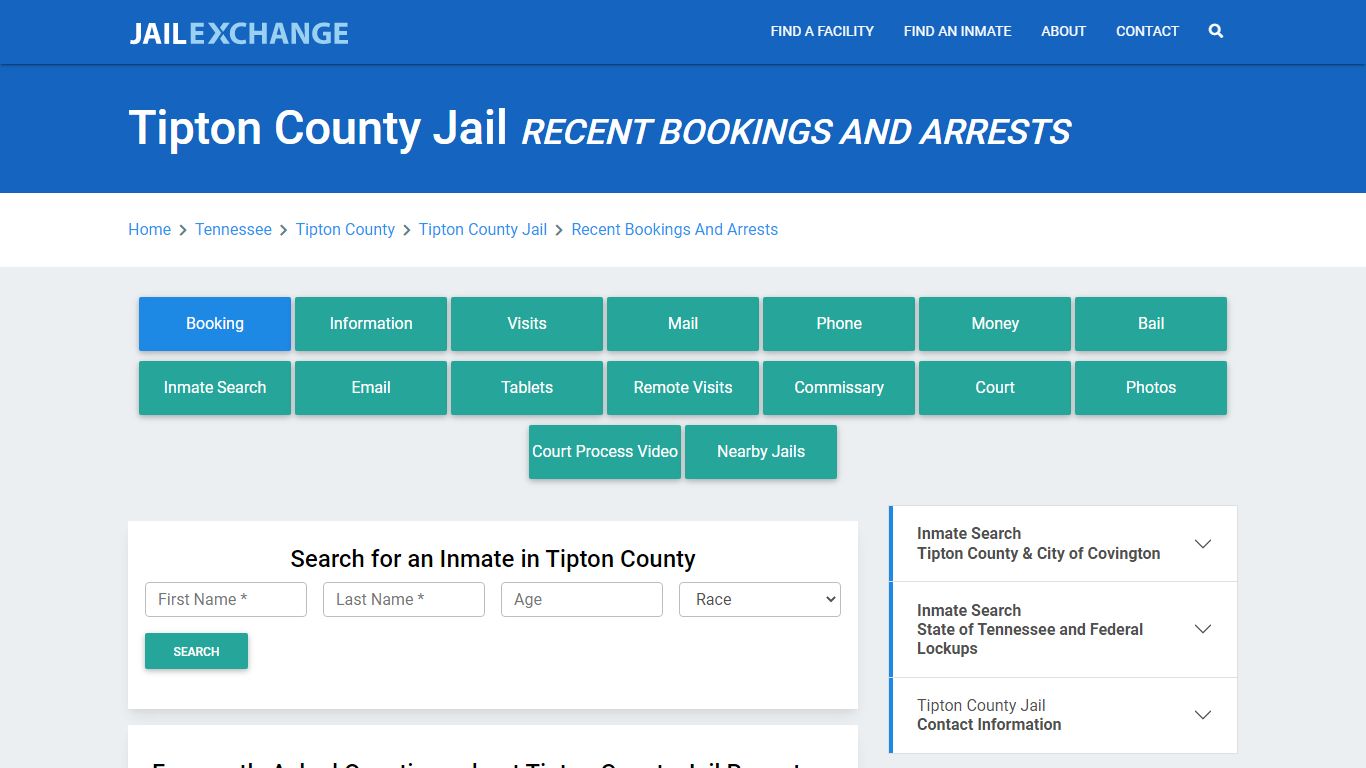 Tipton County Jail TN Recent Arrests and Bookings - Jail Exchange